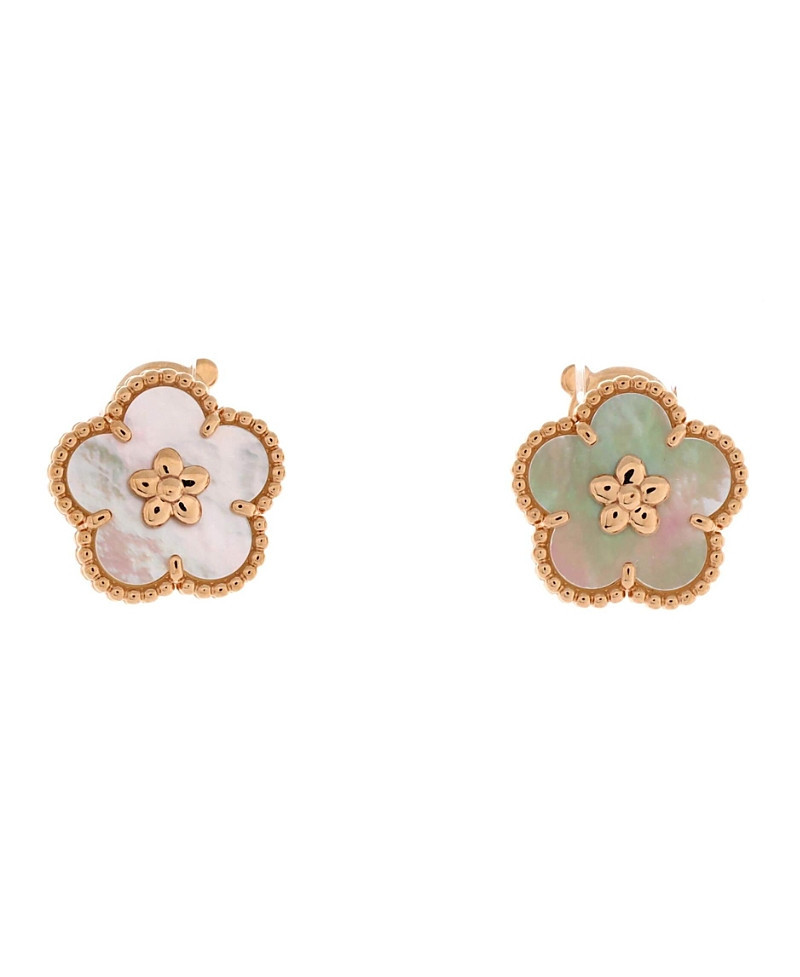 Pre-Owned Van Cleef & Arpels Lucky Spring Plum Blossom Stud Earrings 18K Rose Gold and Mother of Pearl | Bloomingdale's (US)