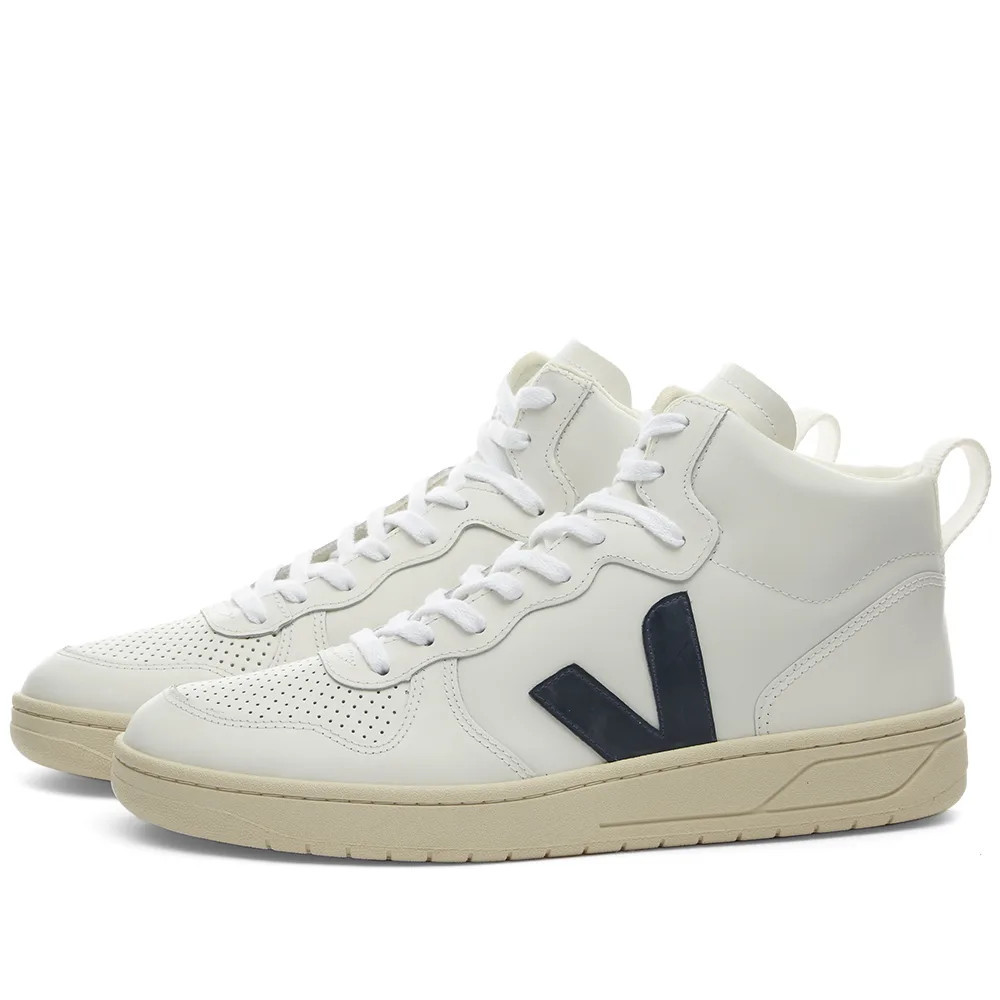 Veja Men's V-15 High Top Sneakers in Extra White/Nautico, Size UK 6 | END. Clothing