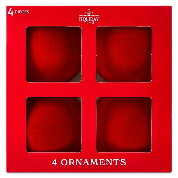 4 Count Red Velvet-Feel Ball Christmas Ornaments, 4.5", by Holiday Time | Walmart (US)