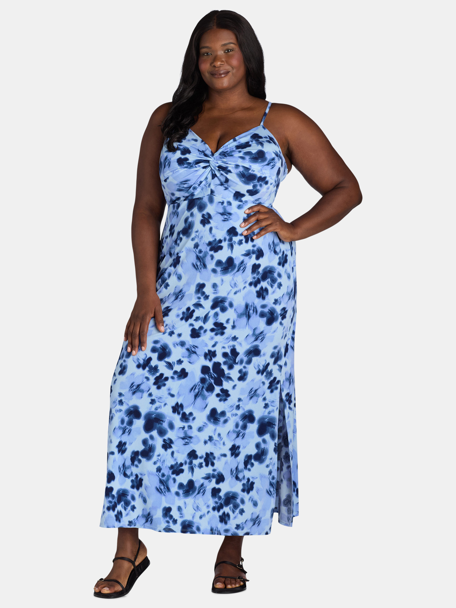 No Boundaries Twist Front Maxi Dress, Women's and Women's Plus | Walmart (US)