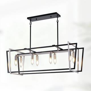 Industrial 8-Light Vintage Black and Nickel Modern Industrial Cage Chandelier Light Fixture for Dining Room or Kitchen | The Home Depot