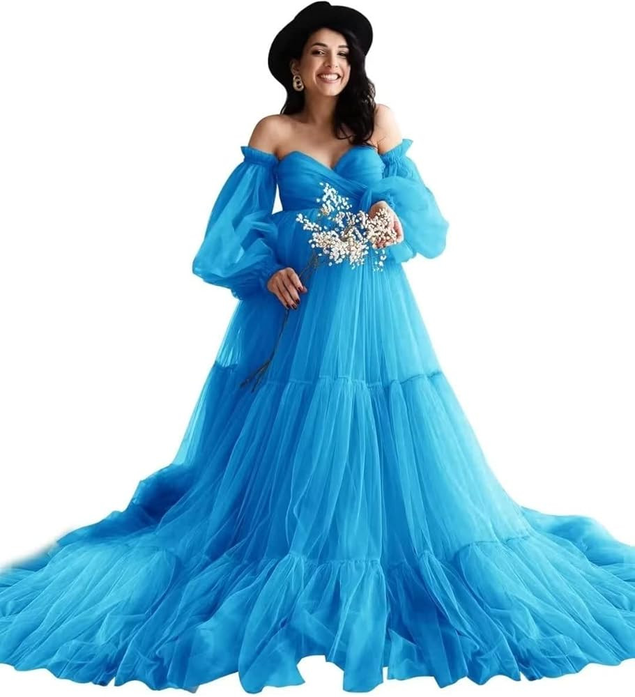 Tulle Maternity Dresses for Photoshoot Off Shoulder Robes Long Sleeve Bridal Lingerie Baby Shower... | Amazon (US)