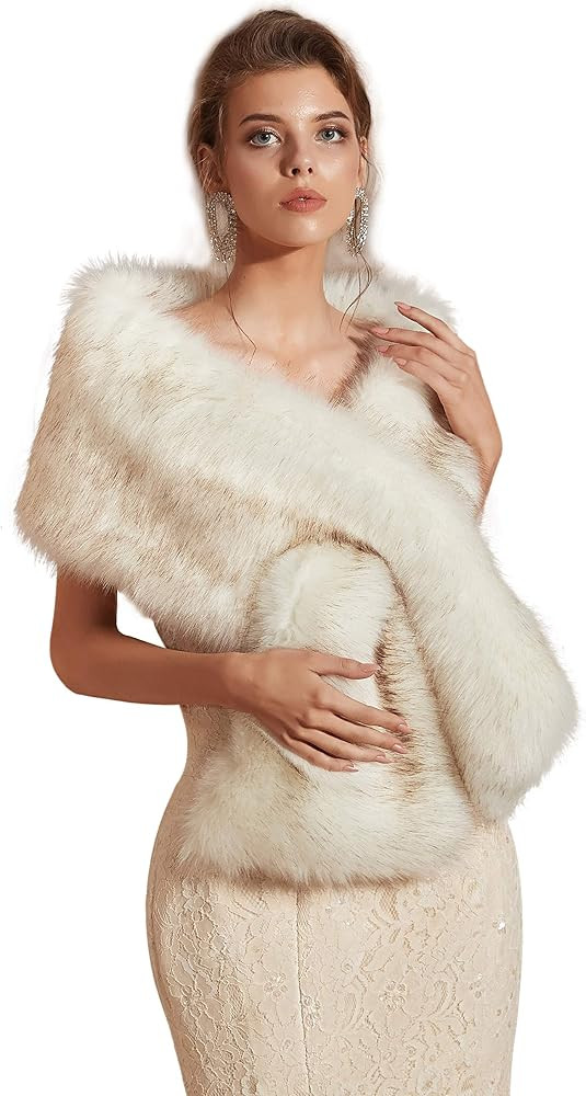 Women's Winter Warm Faux Fur Shawl Coat Jacket Parka Outerwear Tops Stole Wraps Cape for Evening ... | Amazon (US)