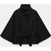 Zara - Wool Blend Cape Coat With Belt - Black - M-L - Woman | Zara UK