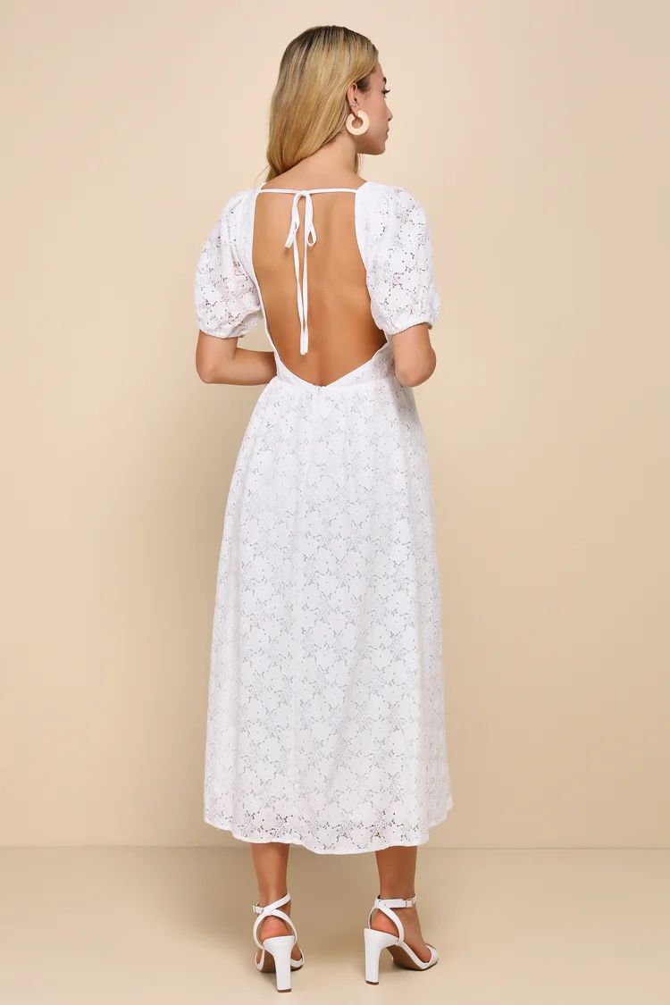 Darling Quality Ivory Crochet Lace Backless Midi Dress | Lulus