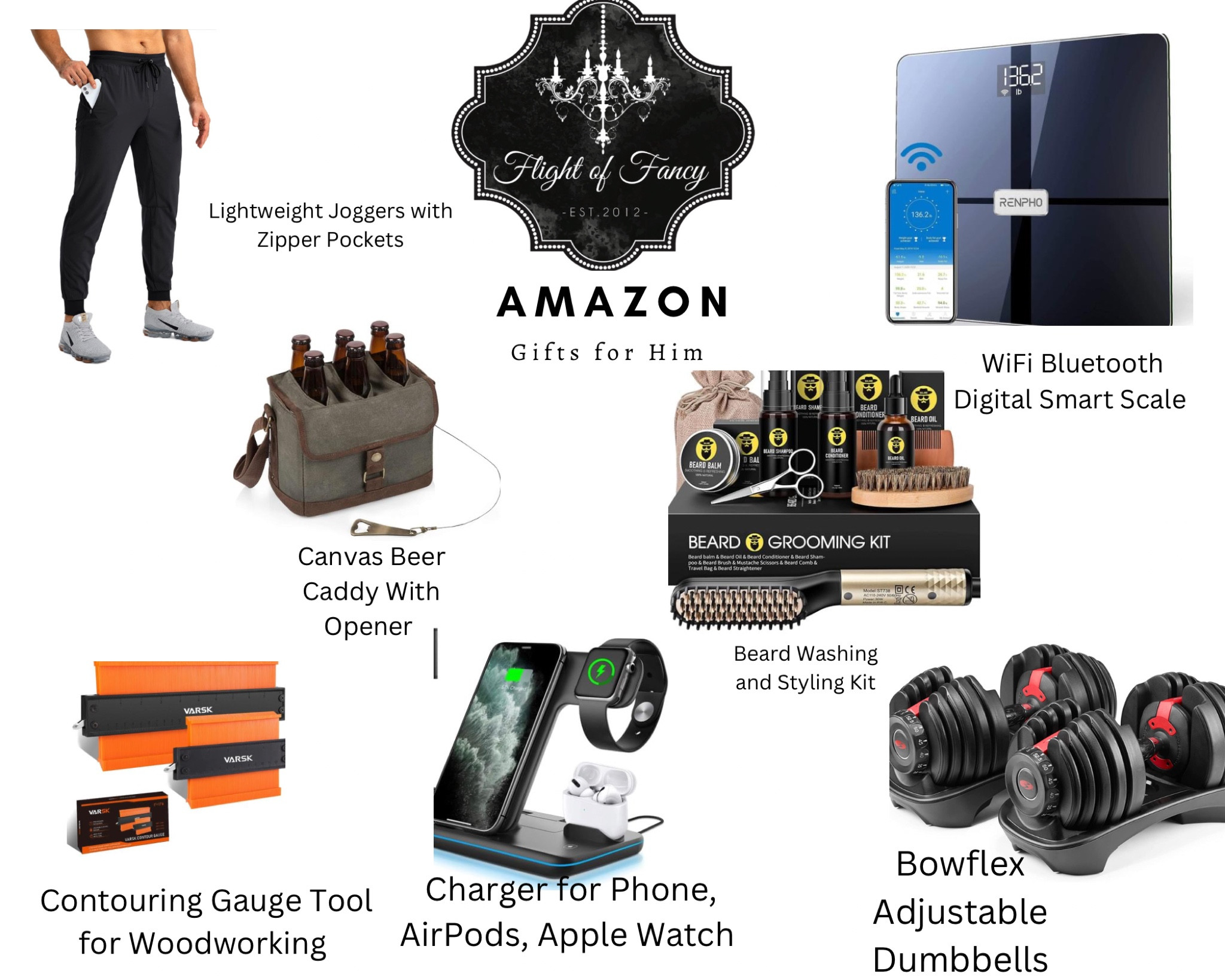Amazing gifts for that guy in your life! Soft lightweight joggers for chilling at home or working out in, a stylish canvas beer caddy with opener, a contouring gauge that for that handy DIY guy, a stylish charger for phone, air pods and Apple Watch, a beard wash kit, Bowflex dumbbells, and a digital wifi scale and fitness tracker for the fit man in your life! 
#gifts #him #beerlover #fitnesslover #techguy #beards #beardkit

#LTKmens #LTKGiftGuide #LTKHoliday