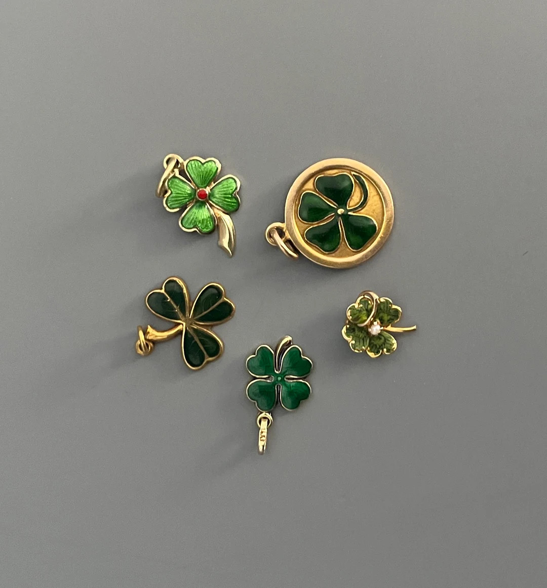 Vintage 14k/9k Gold Enamel Shamrock Clover Charms Birks Uk Hallmarks CHOICE - Etsy | Etsy (US)