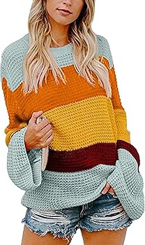 Womens Fashion Hollow Out Stripe Knitted Sweater Irregular Split Loose Cute Jumper Pullovers | Amazon (US)