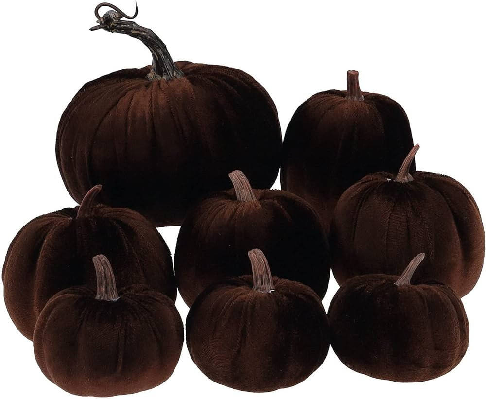 Gresorth 8pcs Assorted Size Fake Handmade Brown Velvet Pumpkins Artificial Fall Harvest Halloween... | Amazon (US)