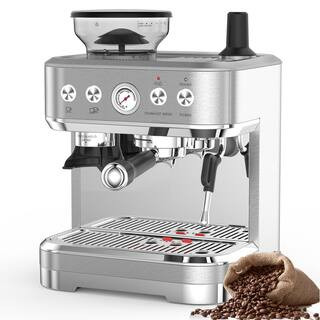 Garvee 2 Cups 15 Bar Silver Semi-Automatic Espresso Machine Coffee Maker with Grinder and Milk St... | The Home Depot