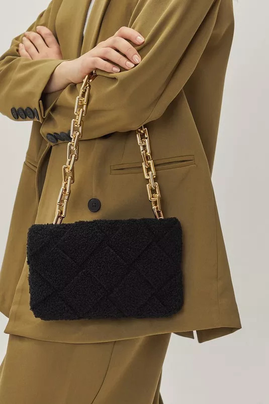 Faux Shearling Woven Chain Shoulder Bag | Nasty Gal (US)