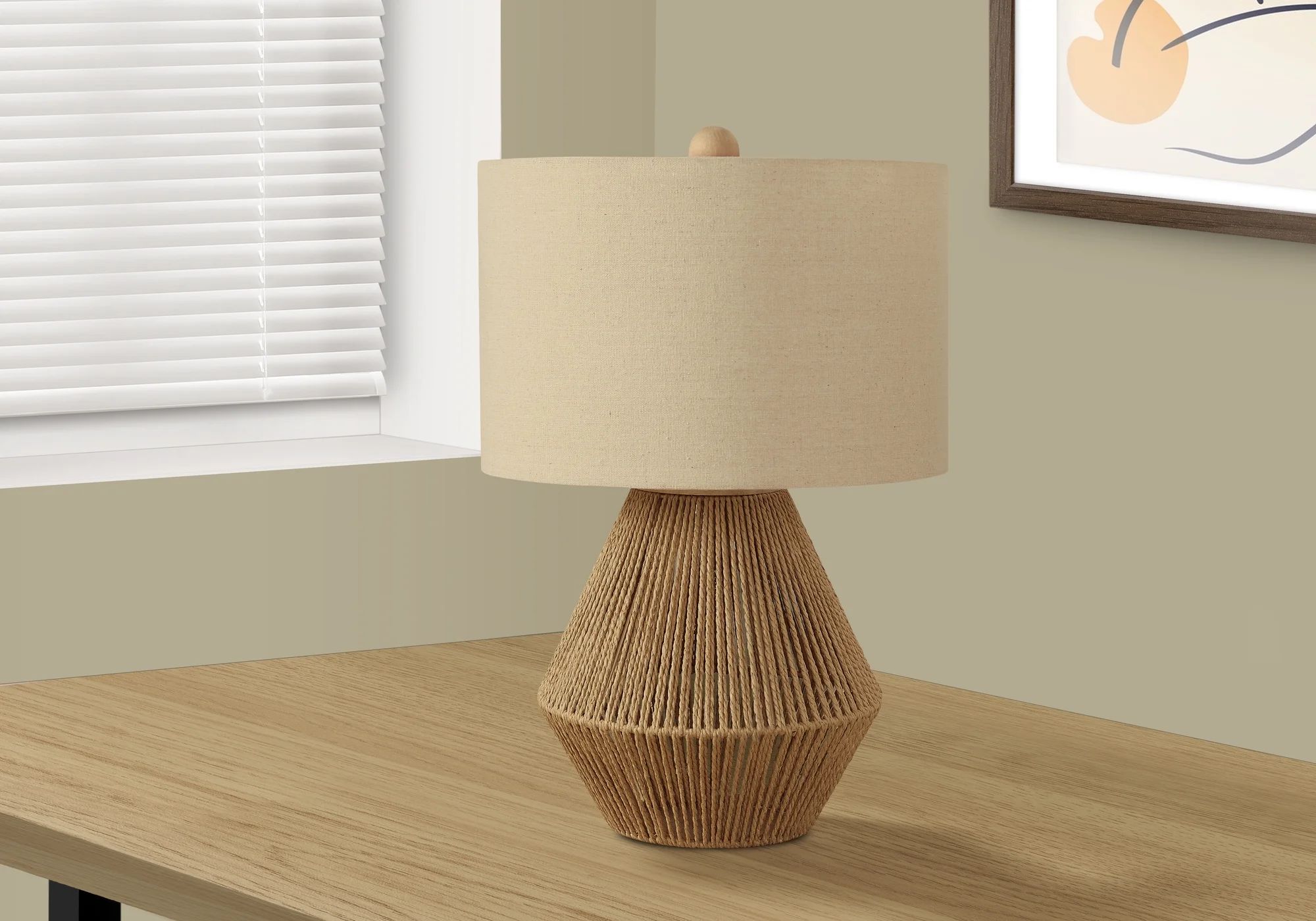 Monarch Canada 22" Rope Rattan Table Lamp with Drum Shade in Light Brown/Beige | Walmart (US)