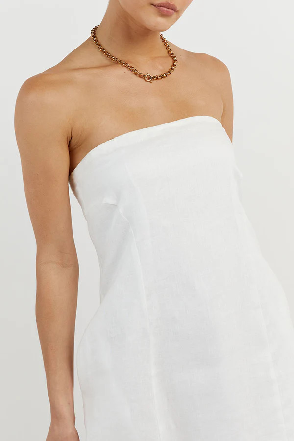 DAPHNE WHITE LINEN MINI DRESS | DISSH