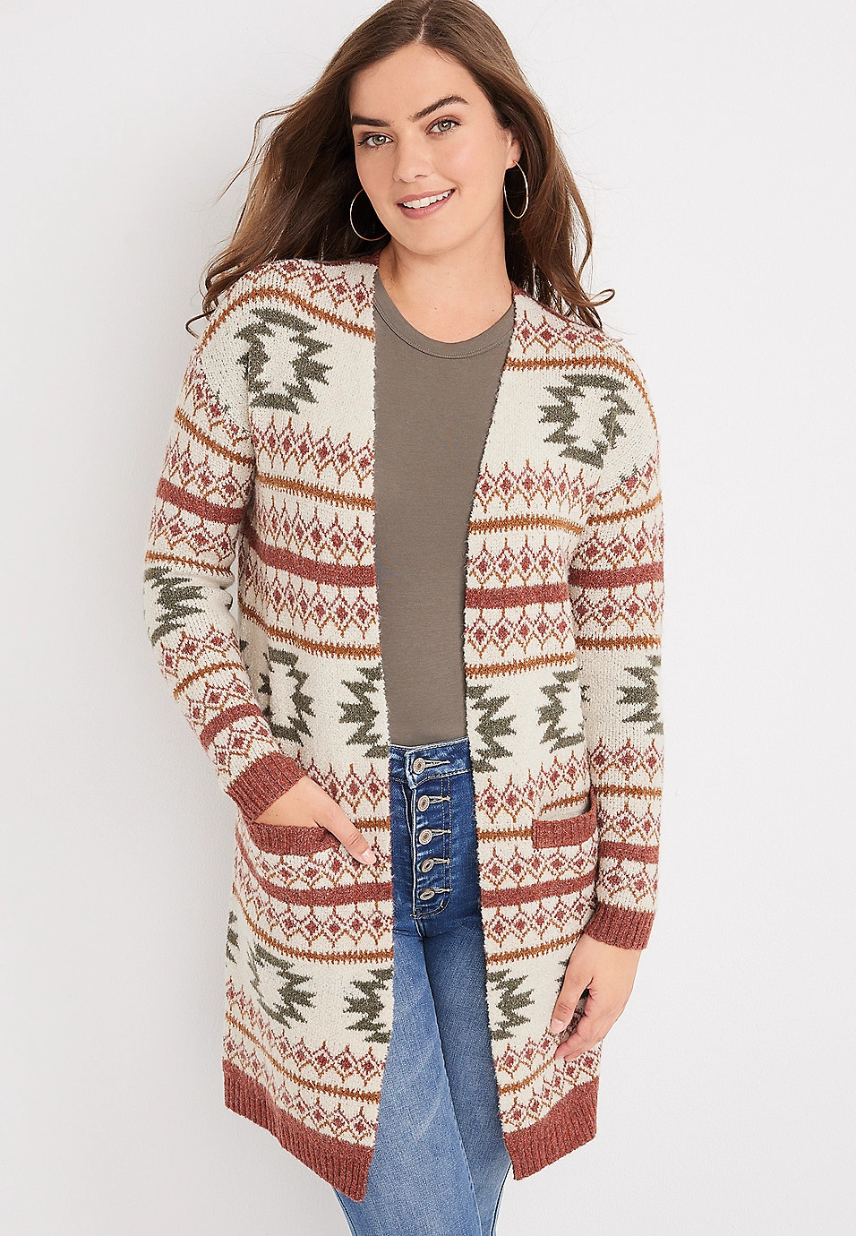 Geo Print Duster Cardigan | Maurices