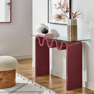 Ondine 15.98 in. L Glass Console Table in Spiced Apple-Retro Vintage 50 in. Squiggle Sofa Table with Tempered Glass Top | The Home Depot