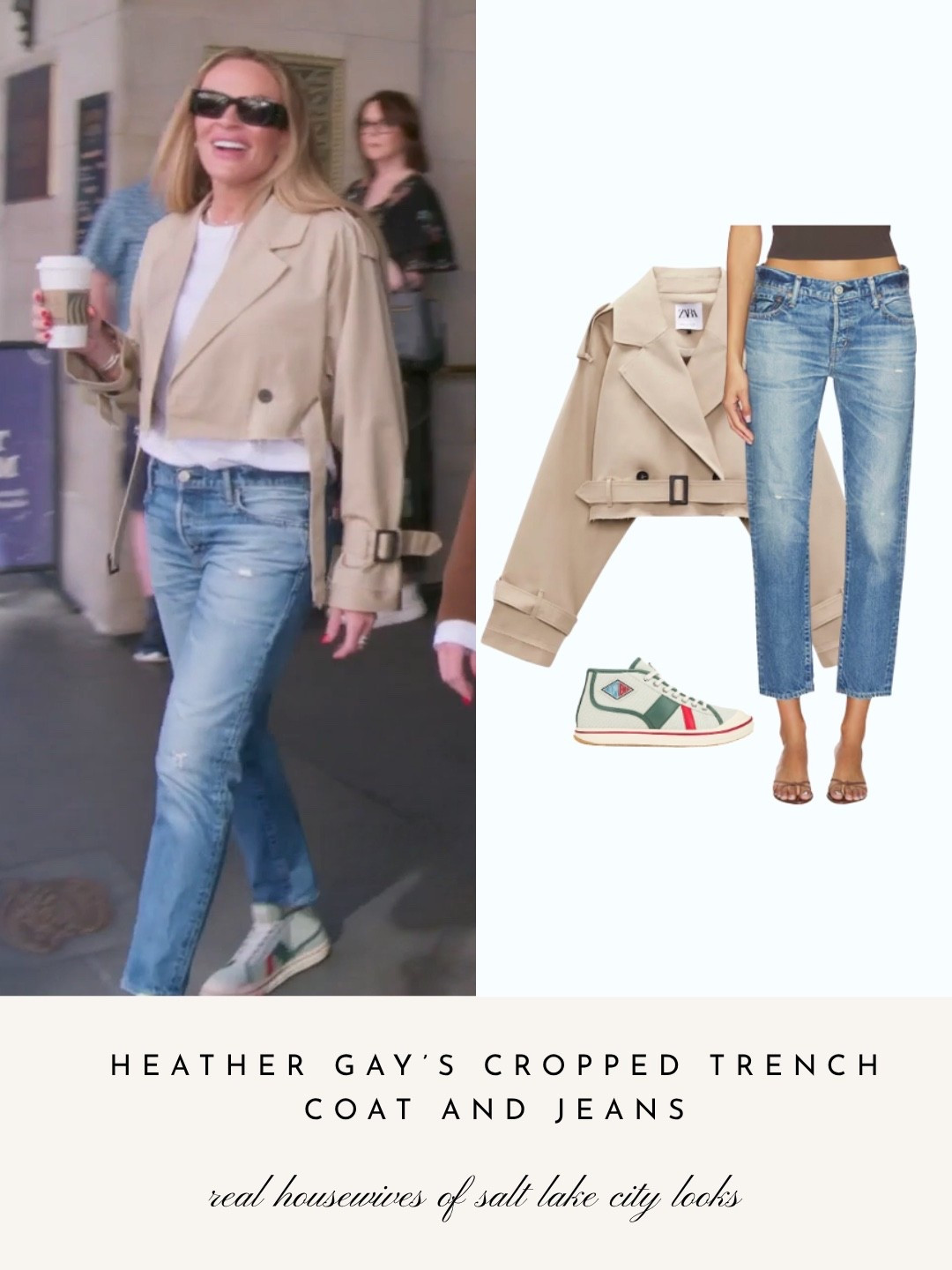 Heather Gay’s Cropped Trench Coat and Jeans