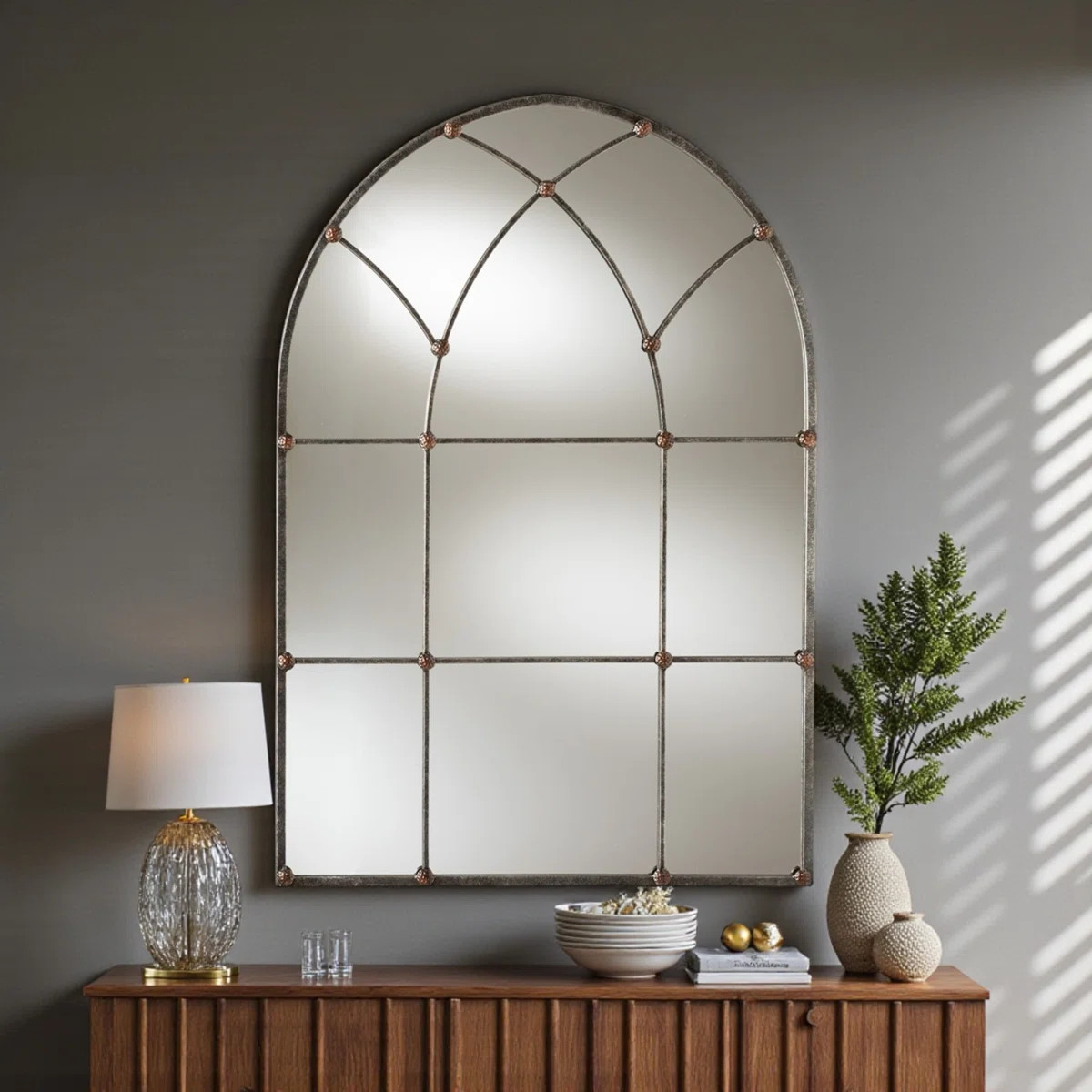 Muirwood Antique Silver Finish Arched Accent Wall Mirror, 46.93" H X 31.73" W X 1.19" D | Wayfair North America
