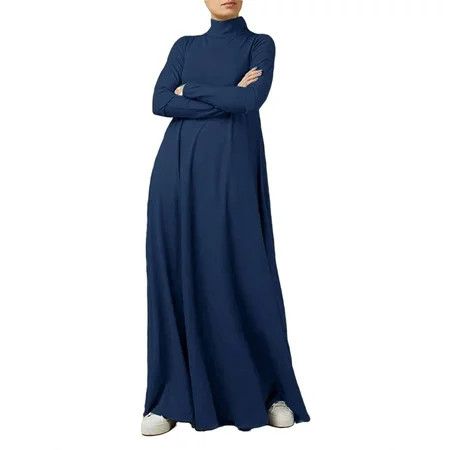 Casual Solid A Line Dress High Neck Navy Blue Women Dresses | Walmart (US)