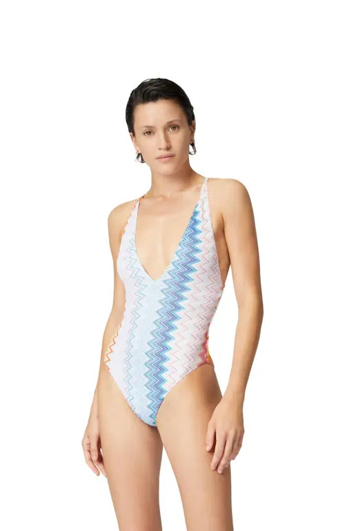 Missoni V-neck Viscose Blend Zigzag Lamé One-piece Swimsuit in Multicoloured at Nordstrom, Size 36 It | Nordstrom