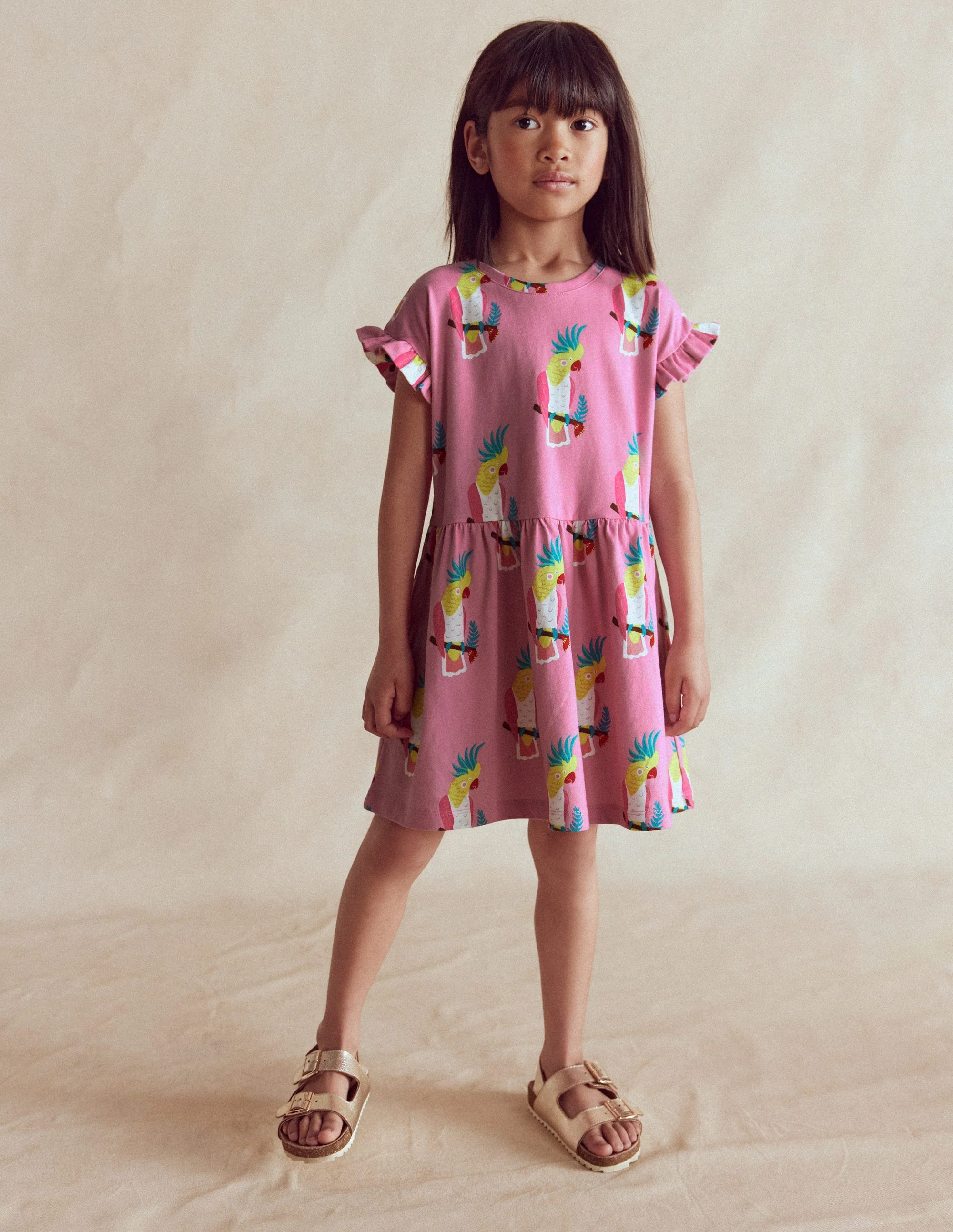 Jersey T-Shirt Dress-Flamingo Pink Tropical Bird | Boden (US)