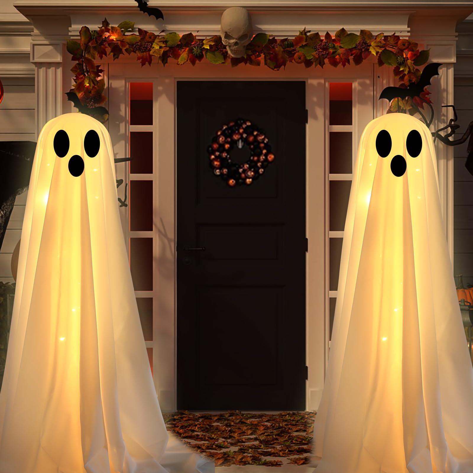 Halloween Decorations Outdoor -DIY 2PCS Large Lighted White Cloth Ghosts-Cute Ghosts with 30 LED ... | Amazon (US)