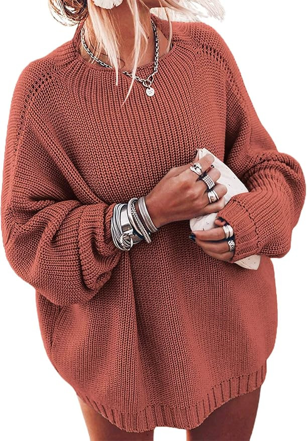 Ugerlov Women's Oversized Sweaters Batwing Sleeve Mock Neck Jumper Tops Chunky Knit Pullover Swea... | Amazon (US)