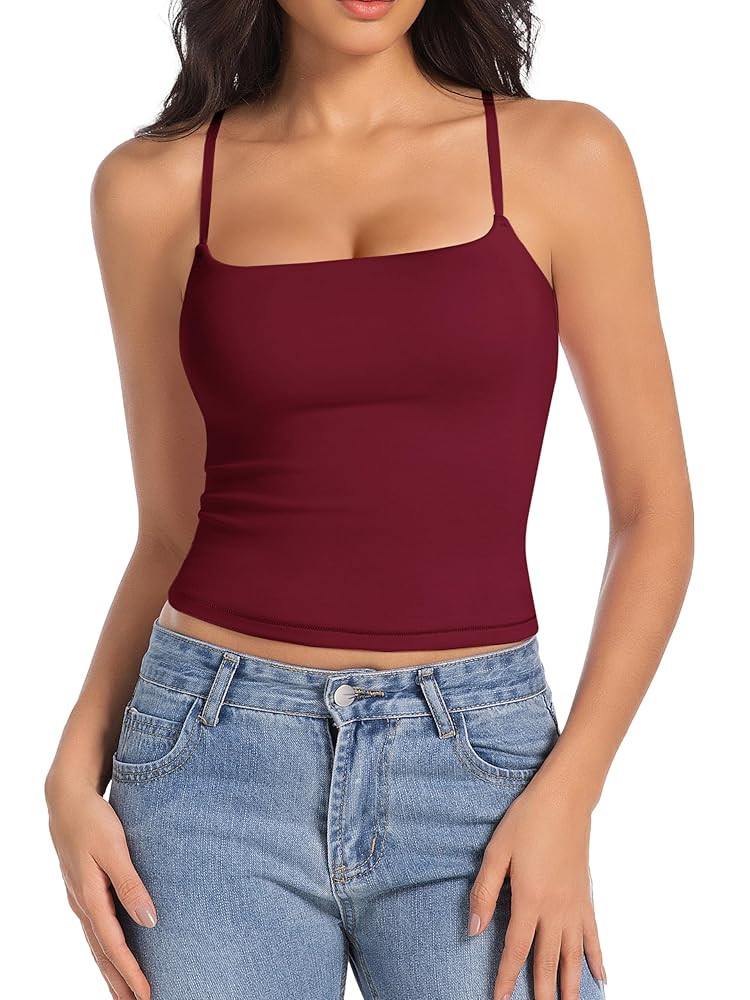 Camisole Tops for Women Sleeveless Adjustable Spaghetti Strap Tank Tops Y2K Basic Shirts | Amazon (US)