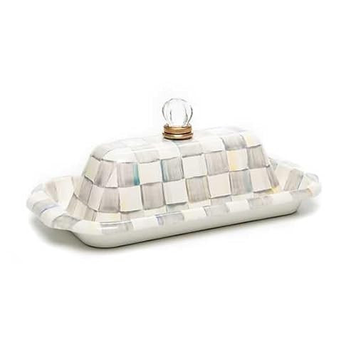 MACKENZIE-CHILDS Enamel Butter Box, Cute Lidded Butter Dish, Gray-and-White Sterling Check | Amazon (US)