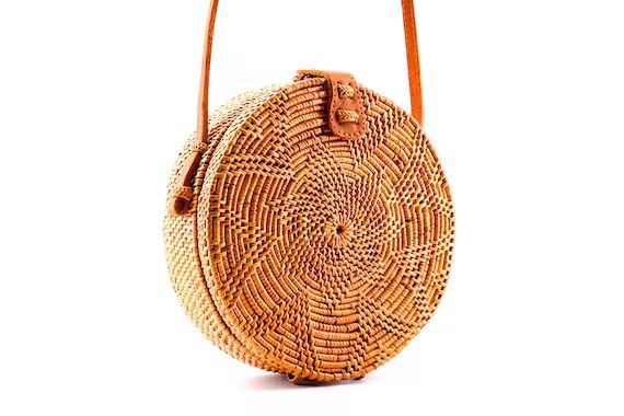 Handmade Vintage Boho Bali Round Straw Rattan Leather Straps | Etsy | Etsy (US)