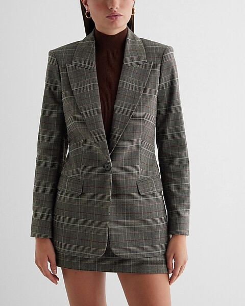 Plaid One Button Blazer | Express