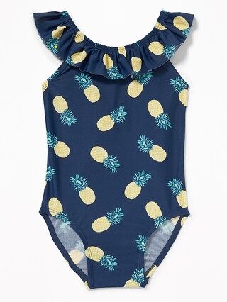 Old Navy Baby Printed Ruffle-Neck Bow-Back Swimsuit For Toddler Girls Pineapples Size 12-18 M | Old Navy US