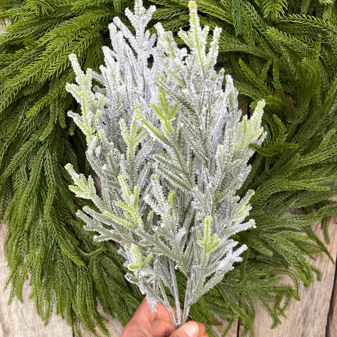 20" Flocked Norfolk Pine Bush, Flocked Pine Bush, Flocked Greenery, Christmas Spray, Flocked Chri... | Etsy (US)