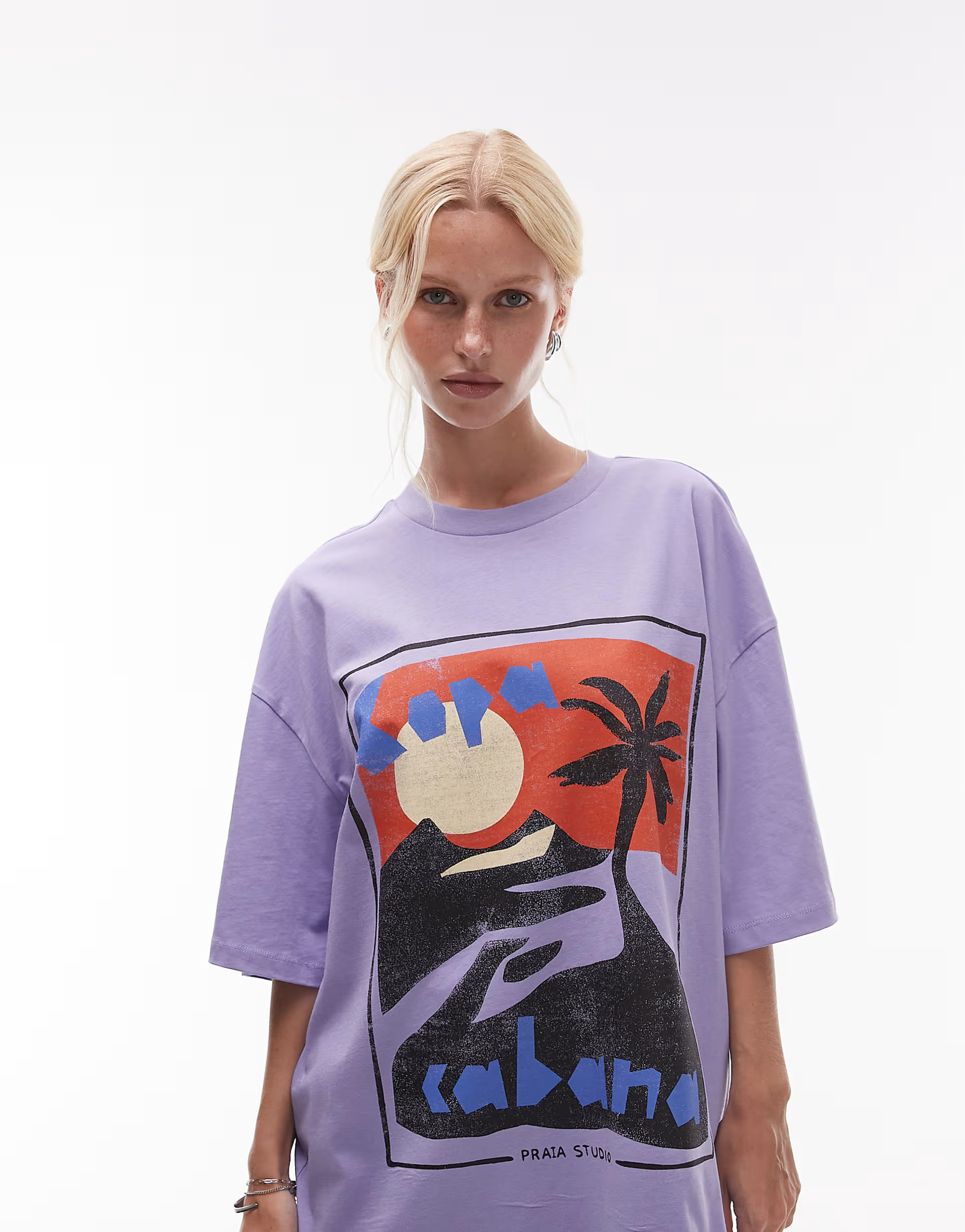 Topshop - Oversized T-shirt van jersey met grafische Copa Cabana-print in lila | ASOS (Global)