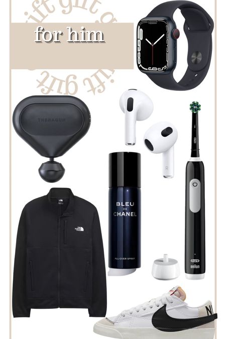 Gift guide for him 
Theragum
Apple AirPods 
Electronic toothbrush 
North face jacket 
Chanel bleu cologne 
Apple Watch 

#LTKHoliday #LTKGiftGuide #LTKSeasonal