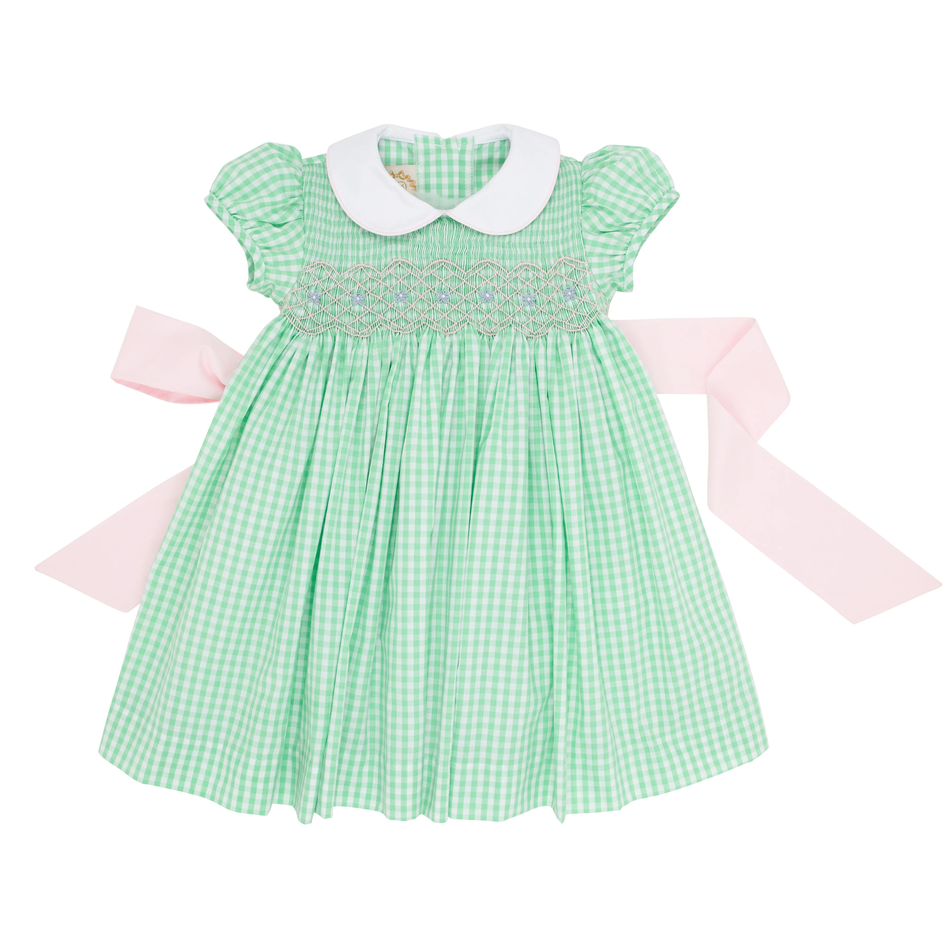 Dottie Hart Dress - Grafton Green Gingham with Palm Beach Pink Smocking | The Beaufort Bonnet Company