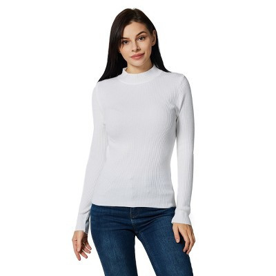 Lightweight Ribbed Mock Turtleneck for Women - Slim Fit - White, Size : X Large | Target