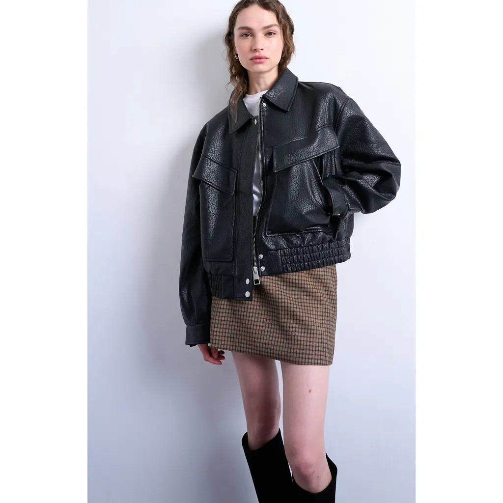 Topshop Boxy Faux Leather Bomber Jacket in Black at Nordstrom, Size Small | Nordstrom