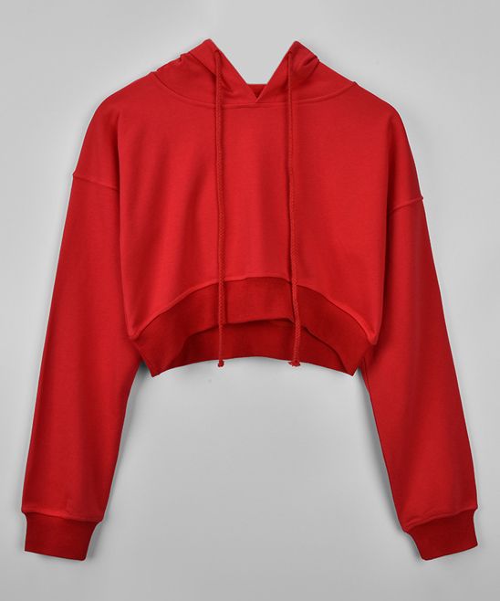 CELLABIE Women's Sweatshirts and Hoodies Red - Red Crop Hoodie - Women | Zulily