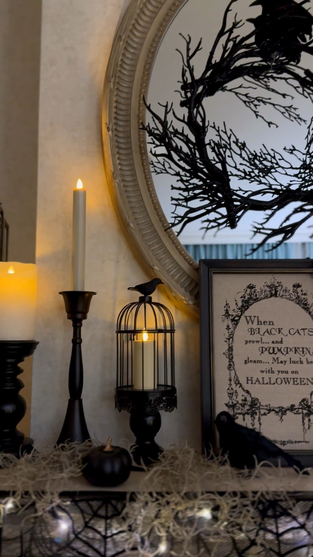 Halloween decorations, cozy spooky hallloween home decor, Halloween living room mantel with black candlesticks and decorative crows

#LTKHome #LTKSeasonal #LTKSaleAlert