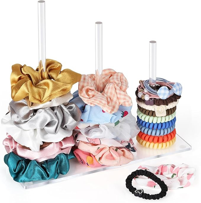 3-Tiers Scrunchie Holder Stand, Acrylic Hair Ties Organizer, Clear Hair Bands Tower, Hair Elastic... | Amazon (US)