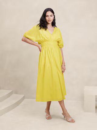 Voile Elbow-Sleeve Midi Dress | Banana Republic Factory