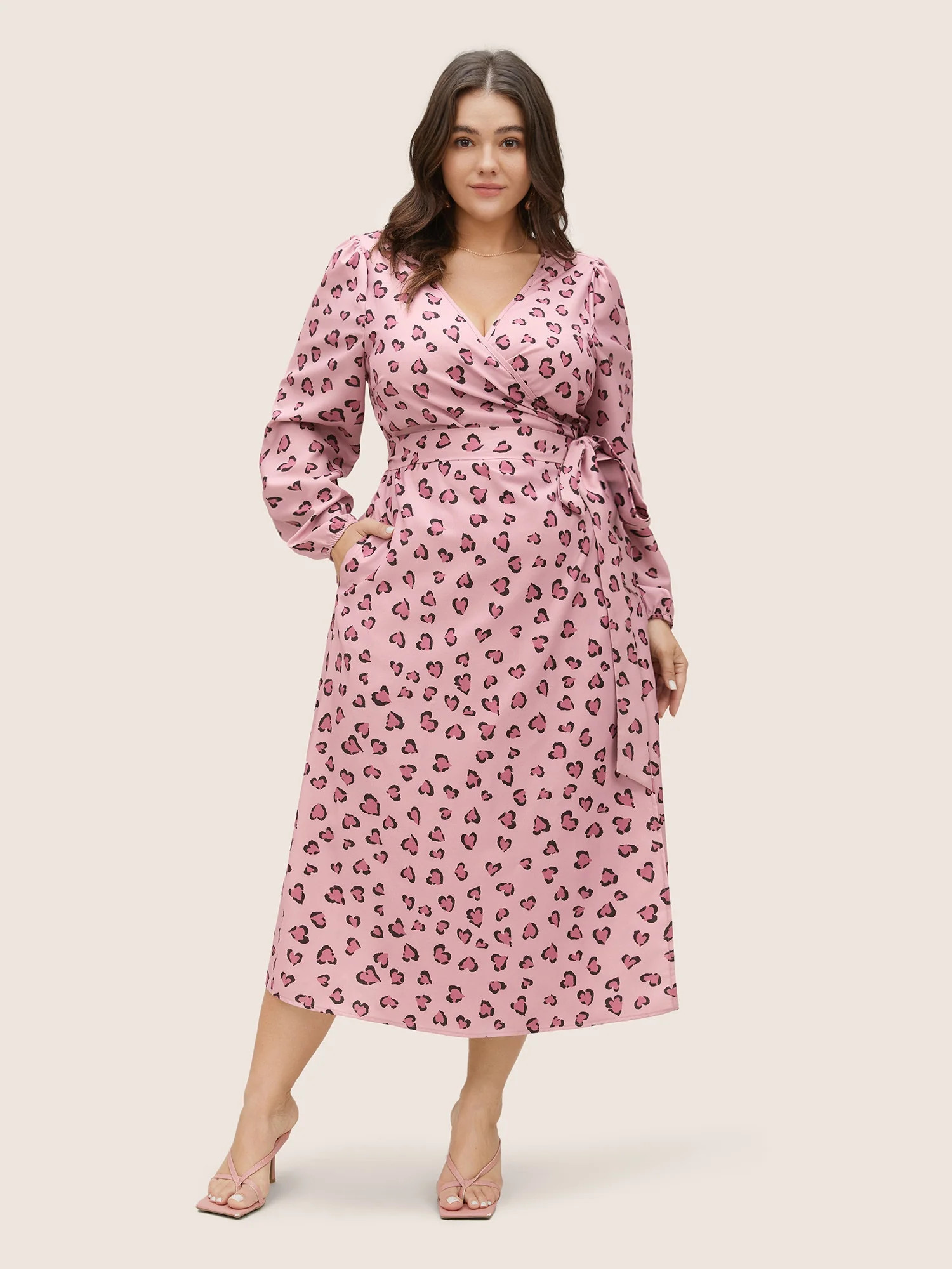 Heart Leopard Wrap Ties Gathered Dress | Bloomchic