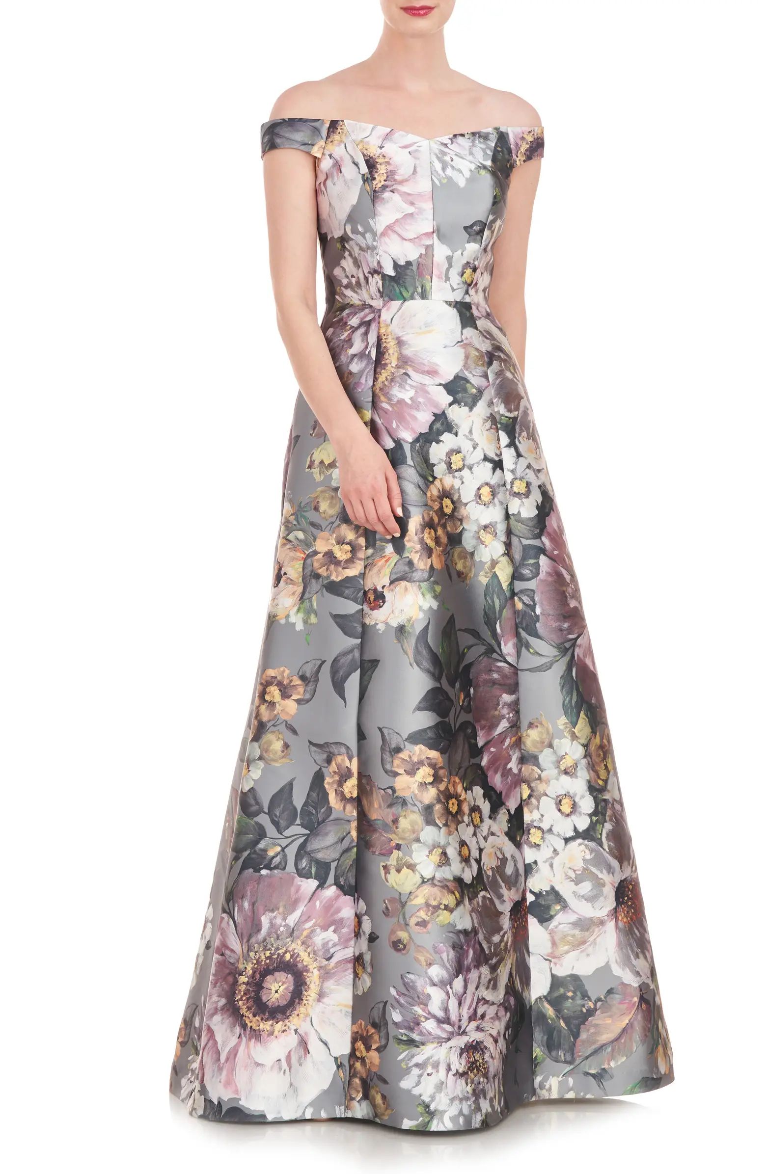 Kay Unger Garland Floral Print Off the Shoulder Gown | Nordstrom | Nordstrom