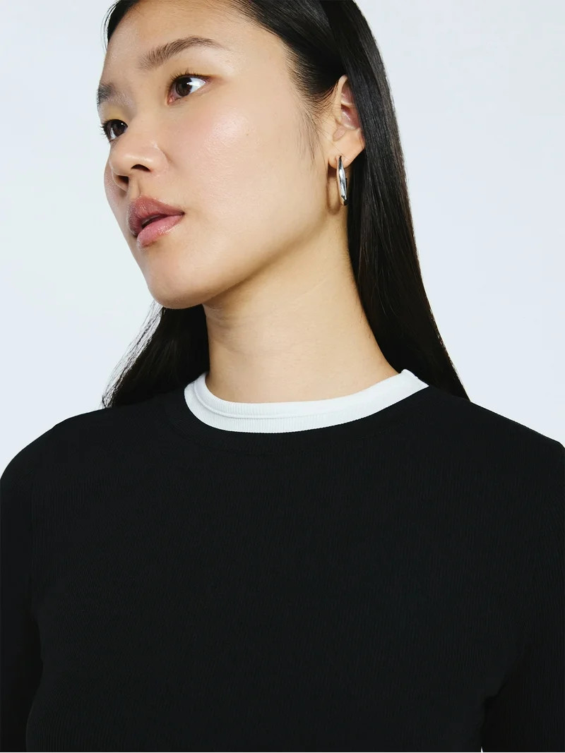 Scoop Women’s Double Layer Rib Tee with Long Sleeves, Sizes XS-XXL | Walmart (US)