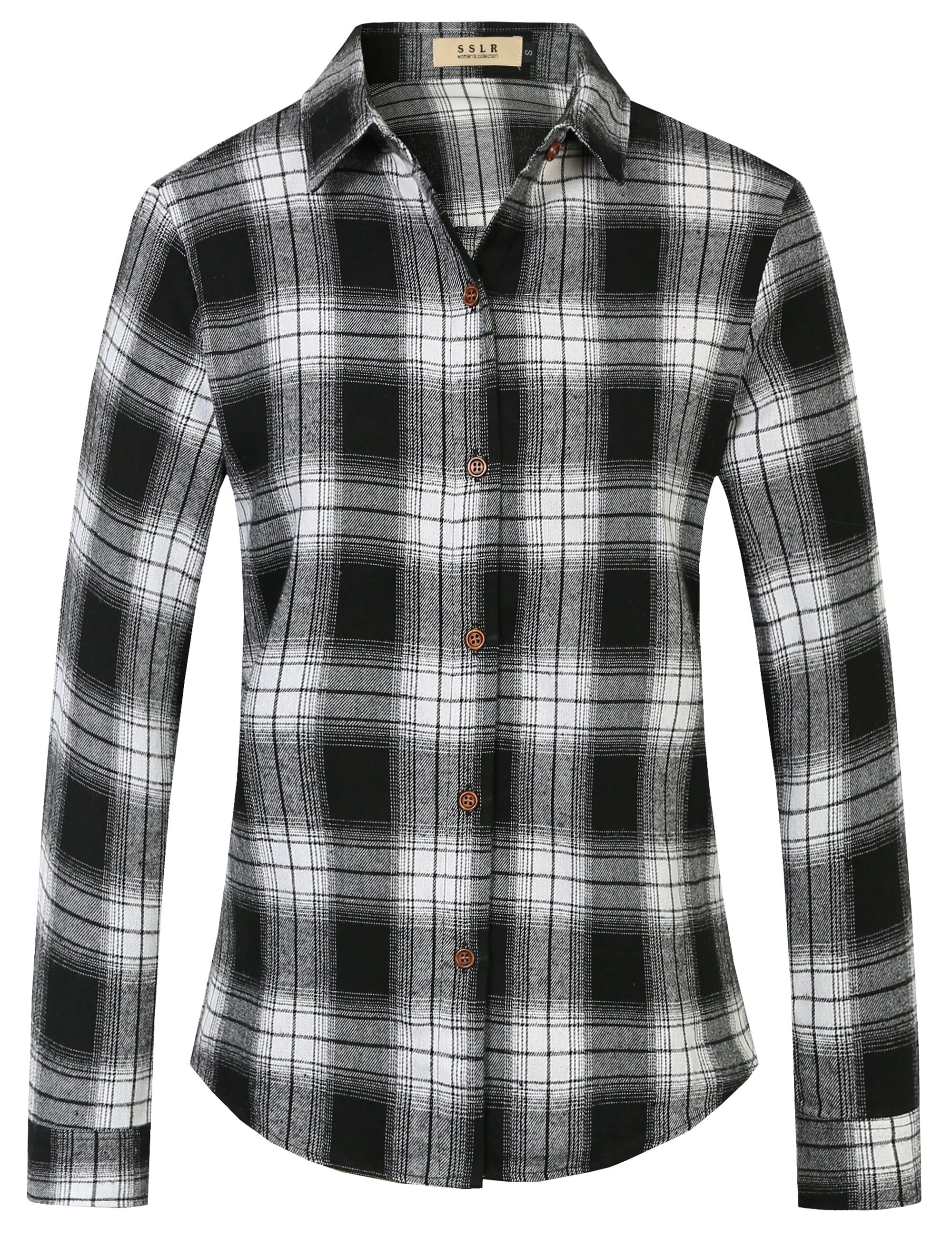 SSLR Flannel Shirts for Women Long Sleeve Button Down Shirts Plaid Lightweight Casual | Walmart (US)