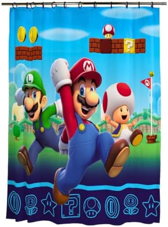 Super Mario 13-Piece Shower Curtain Set, 72 x 72 Inch Fabric Curtain with Hooks, Bathroom Decor, ... | Amazon (US)