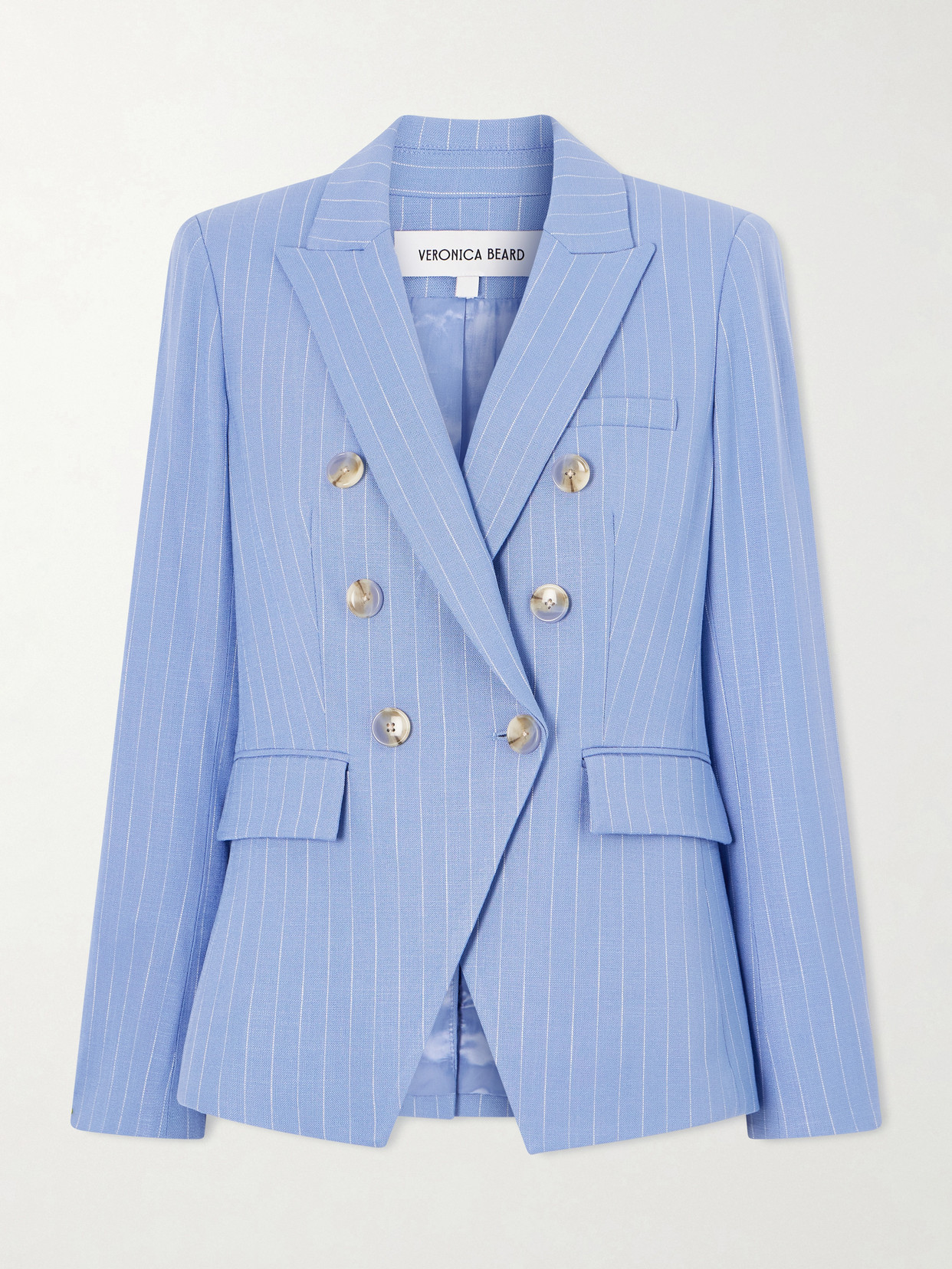 Veronica Beard - Miller Double-breasted Pinstriped Woven Blazer - Blue | NET-A-PORTER (US)