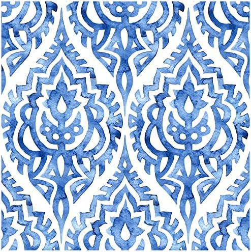 HaokHome 94022-1 Watercolor Damask Peel and Stick Wallpaper Indigo/White Brush Drawn Removable Vinyl | Amazon (US)