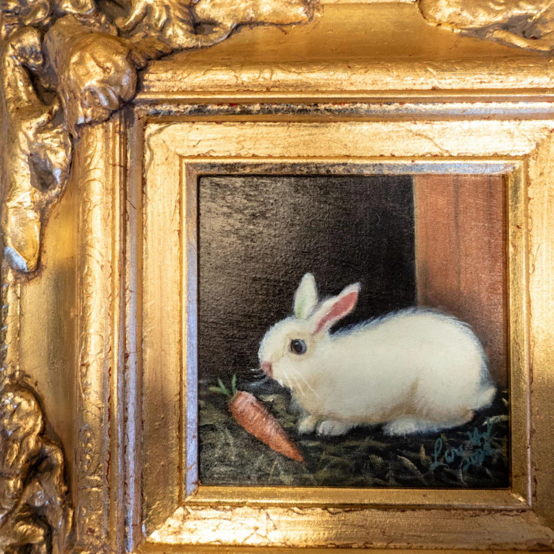 Gilded Framed Small Oil Painting Bunny Rabbit And Carrot Antique Style Hand Painted | Etsy (US)