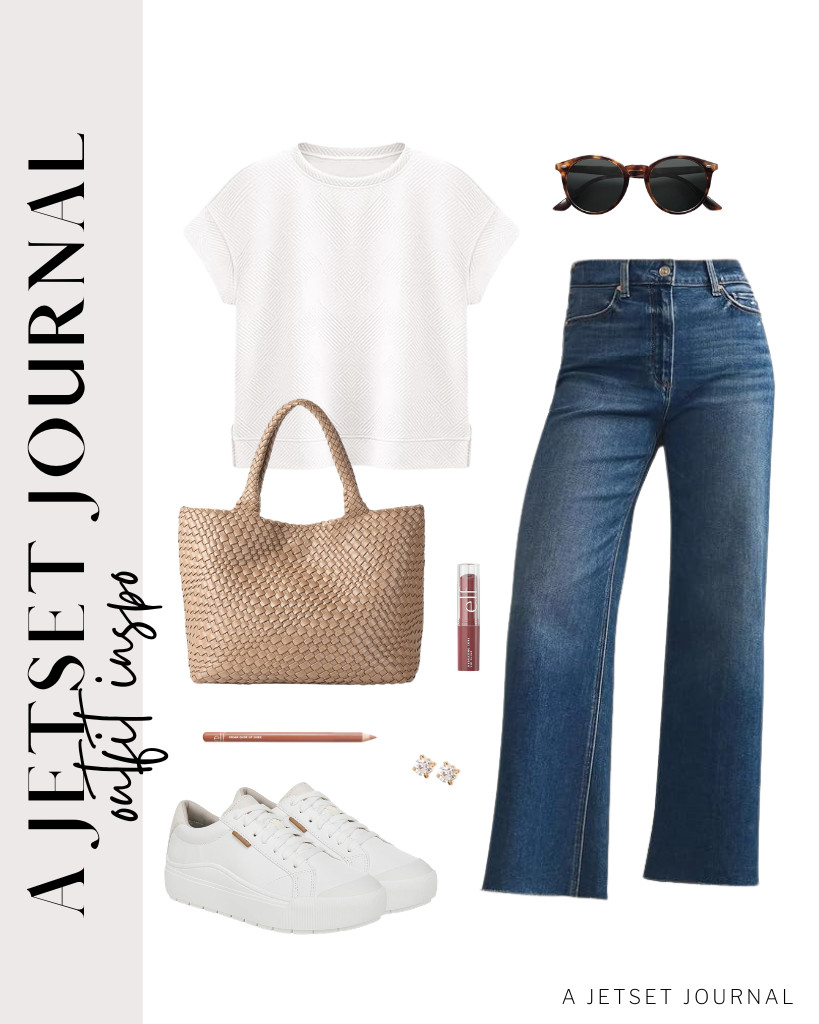 Let’s start with this outfit, which gives an effortless style for spending hours on the move. Combine this white short-sleeve top from PRETTYGARDEN with wide-leg pants. It perfectly fits Dr. Scholl’s Time Off sneakers and a woven shoulder bag. Wear a pair of stud earrings and use this bestseller lip liner and lip shine from e.l.f. to finish the look.

#LTKSeasonal #LTKSaleAlert #LTKTravel 

 